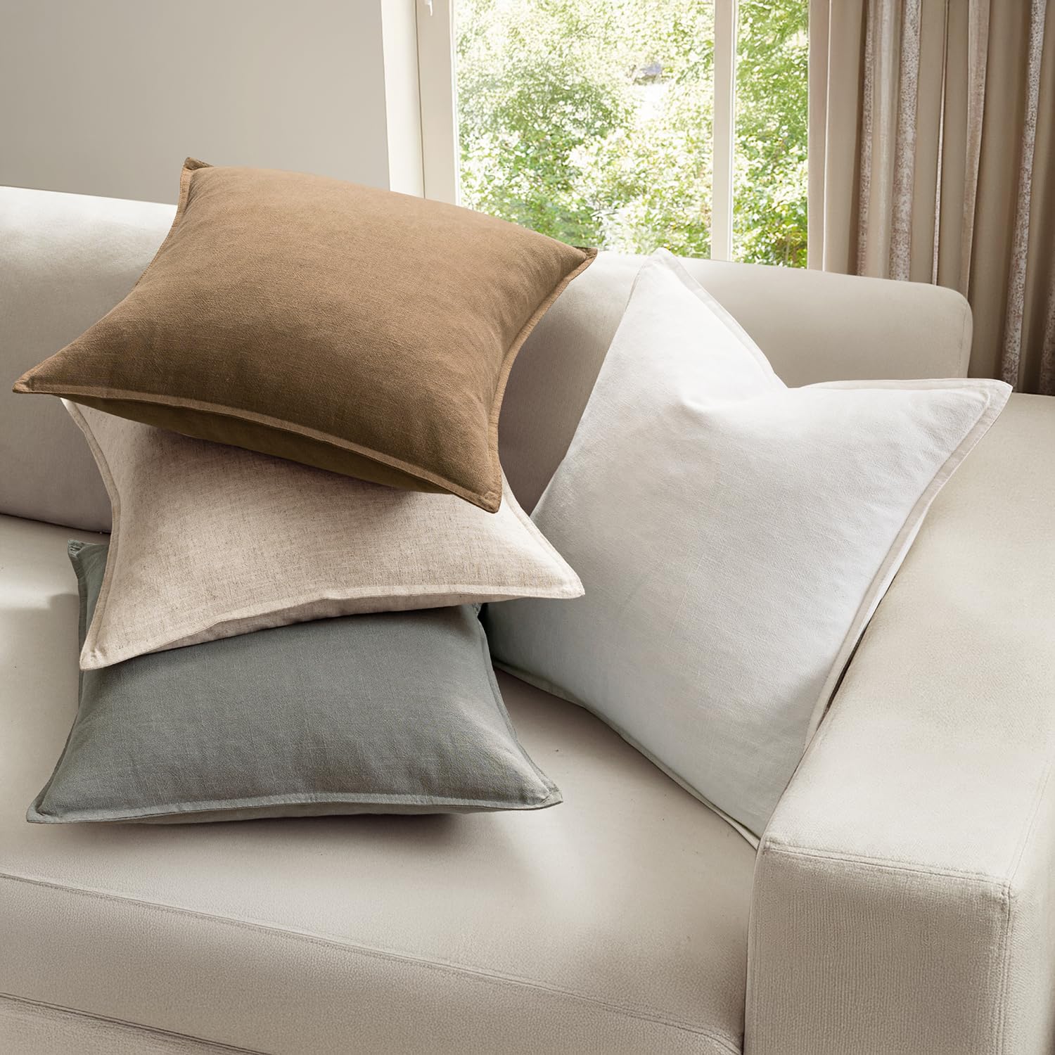 MIULEE funda-almohada-lino-neutro-bordes-flange-boho aporta estilo suave