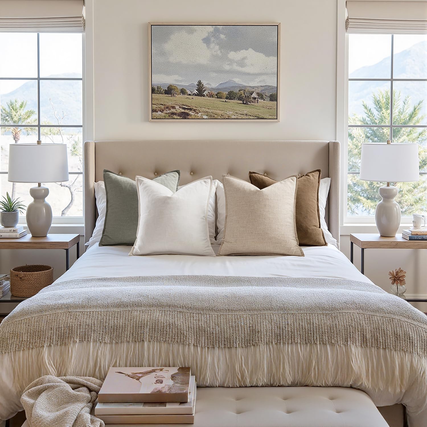 MIULEE funda-almohada-lino-neutro-dimensiones-18x18 ideal para cojines cuadrados