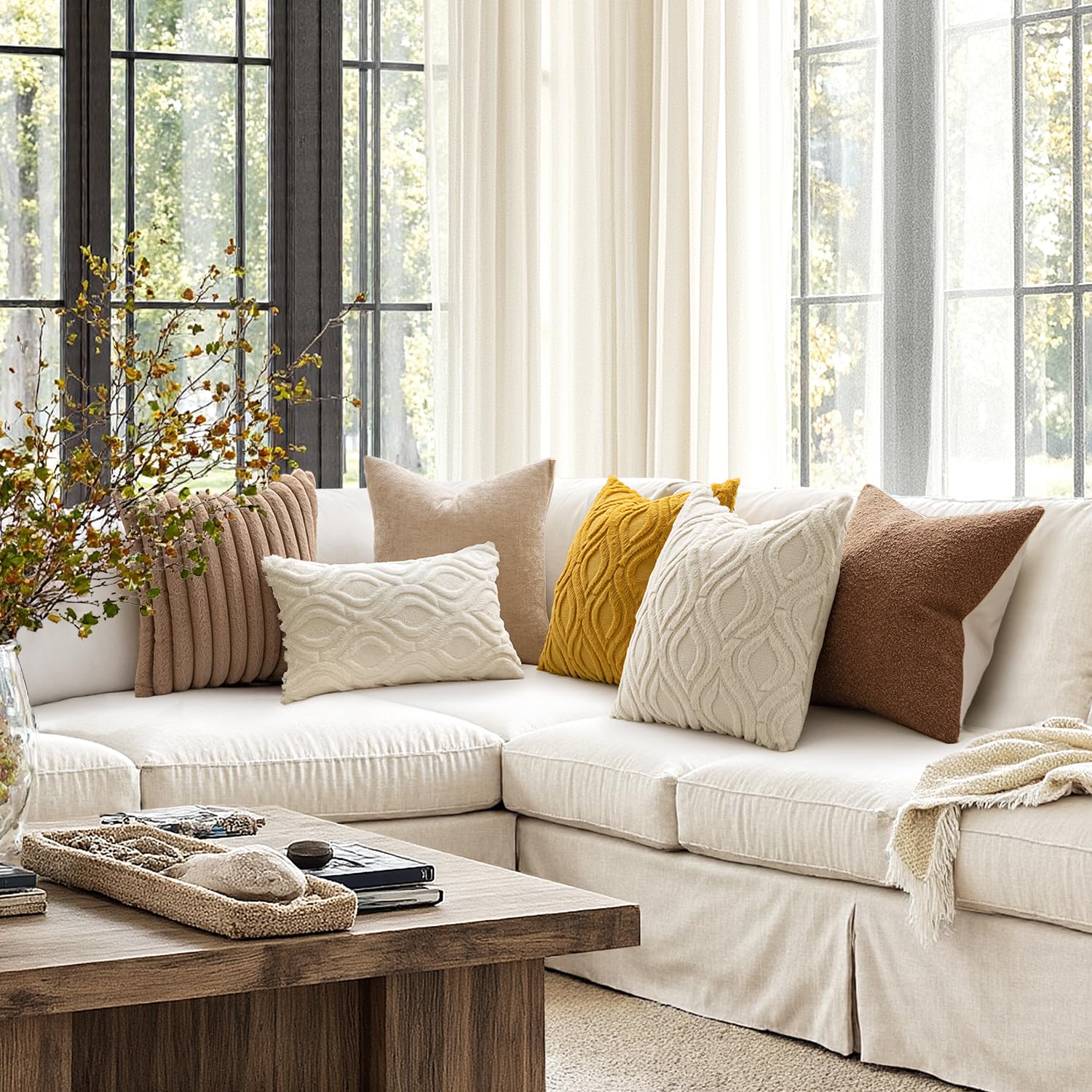 MIULEE funda cojín beige 18x18, diseño circular elegante para decorar.