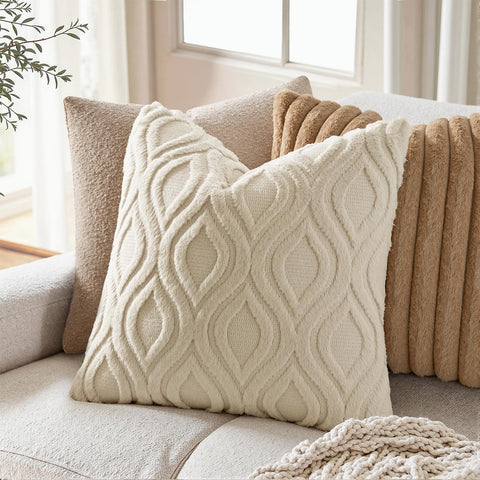 MIULEE funda cojín beige 18x18, acabado felpa suave para uso diario.