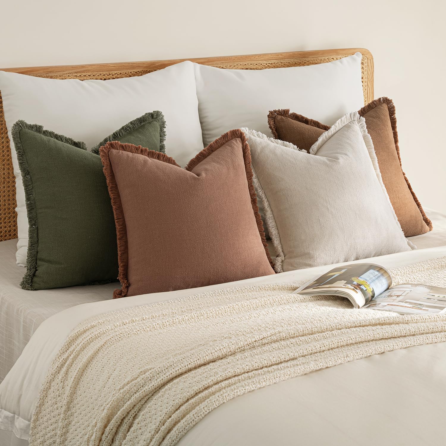 Cojín MIULEE funda de lino lavado, aspecto envejecido y elegante.