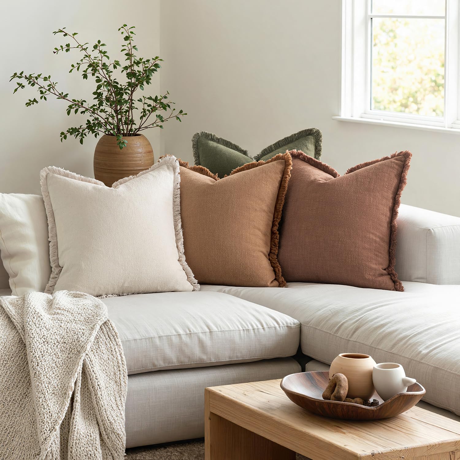 Cojín MIULEE funda de lino con textura ondulada para uso diario.