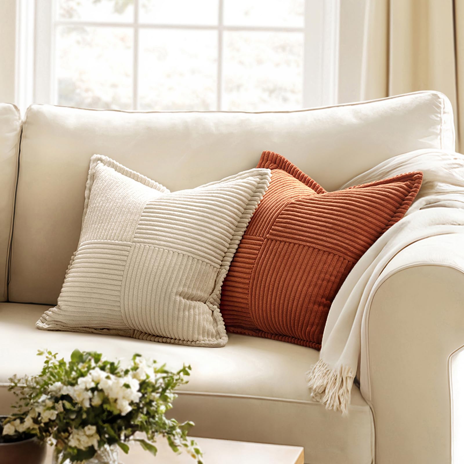 Funda MIULEE con rayas patchwork para sofá o cama.