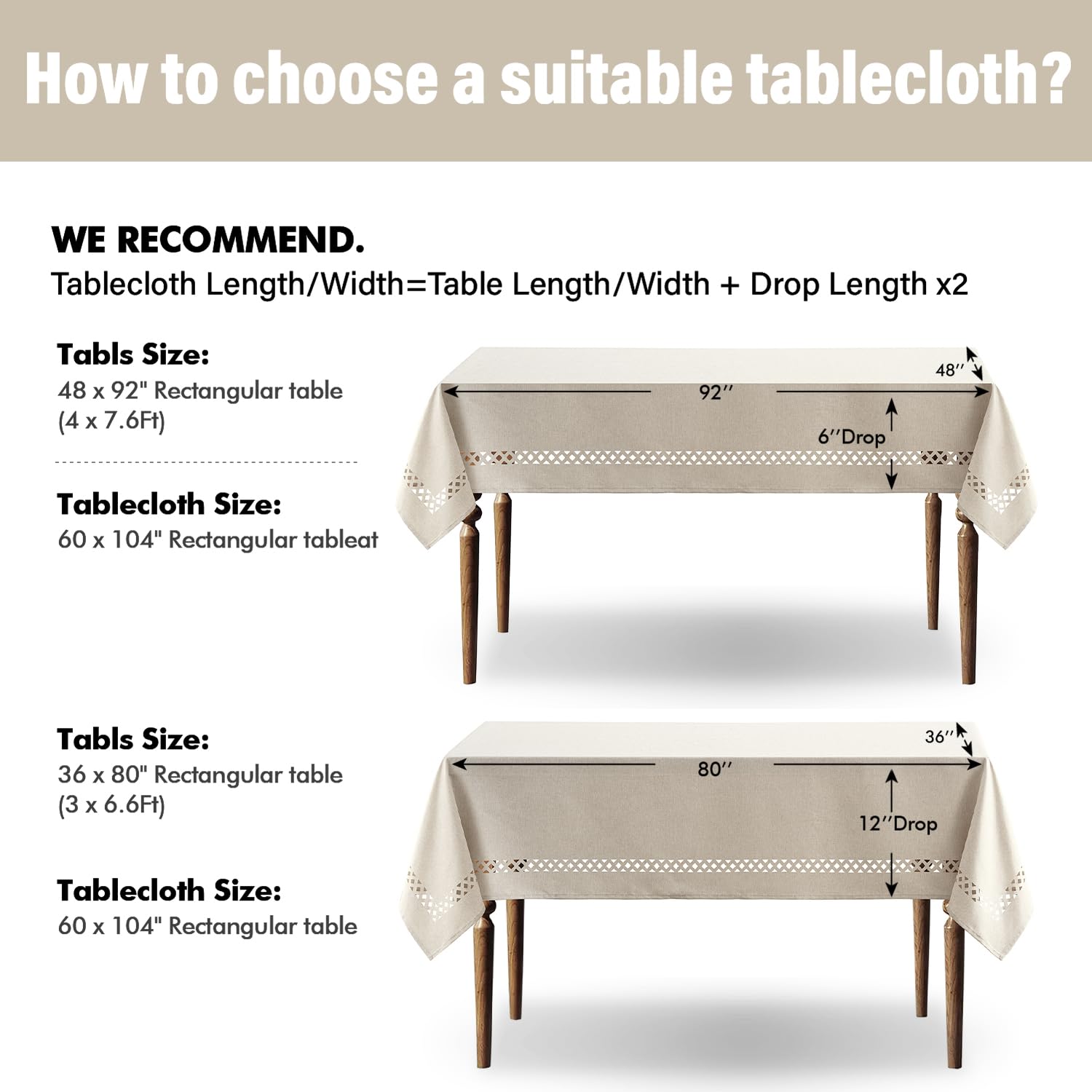 Miulee funda de mesa beige rectangular antiencogimiento para presentación estable.