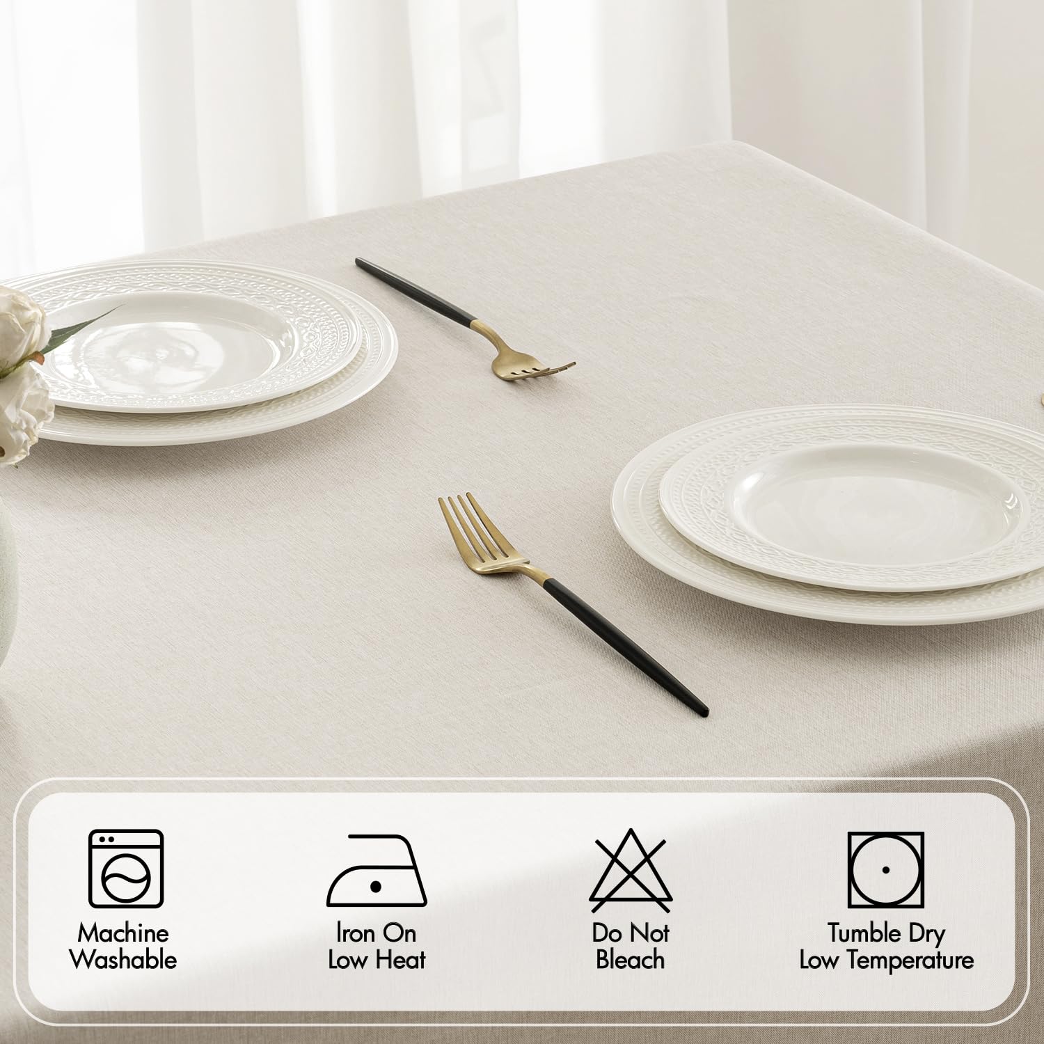 Miulee funda de mesa beige rectangular con detalle de borde hueco.