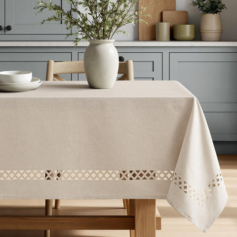 Miulee funda de mesa beige rectangular con textura de lino sintético para mesa moderna.