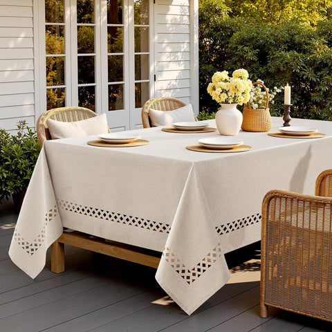 Miulee funda de mesa beige rectangular para uso exterior y ocasiones especiales.