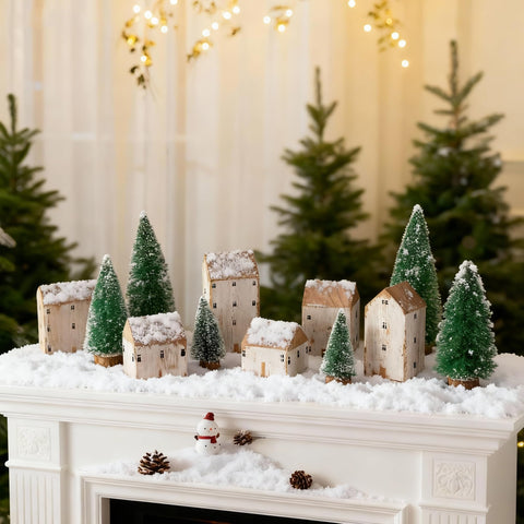 Mokof Árboles nevados decorativos para mesa, iluminación suave festiva.