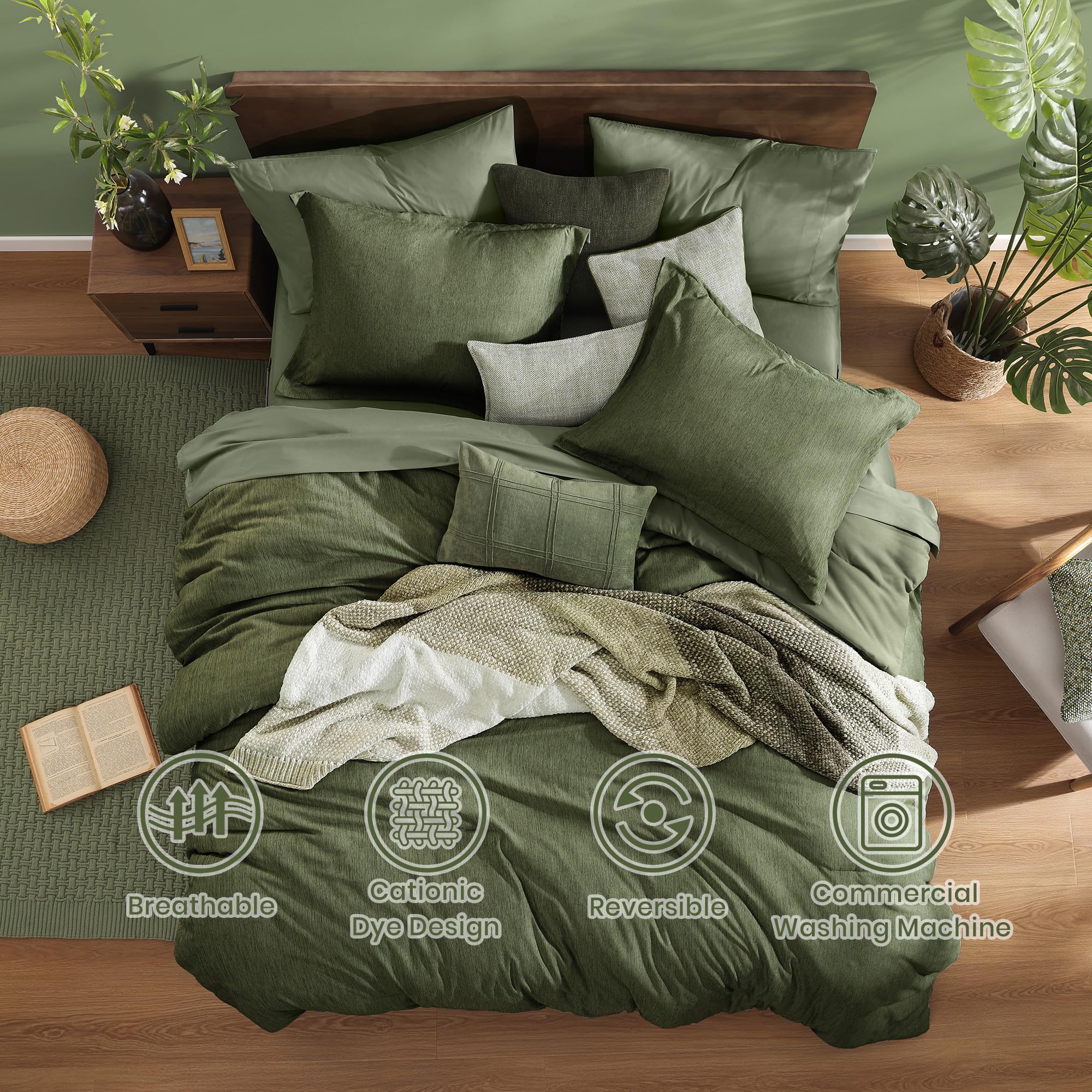 Monbix colcha king-size verde olivo, dos estilos para combinar con tu dormitorio