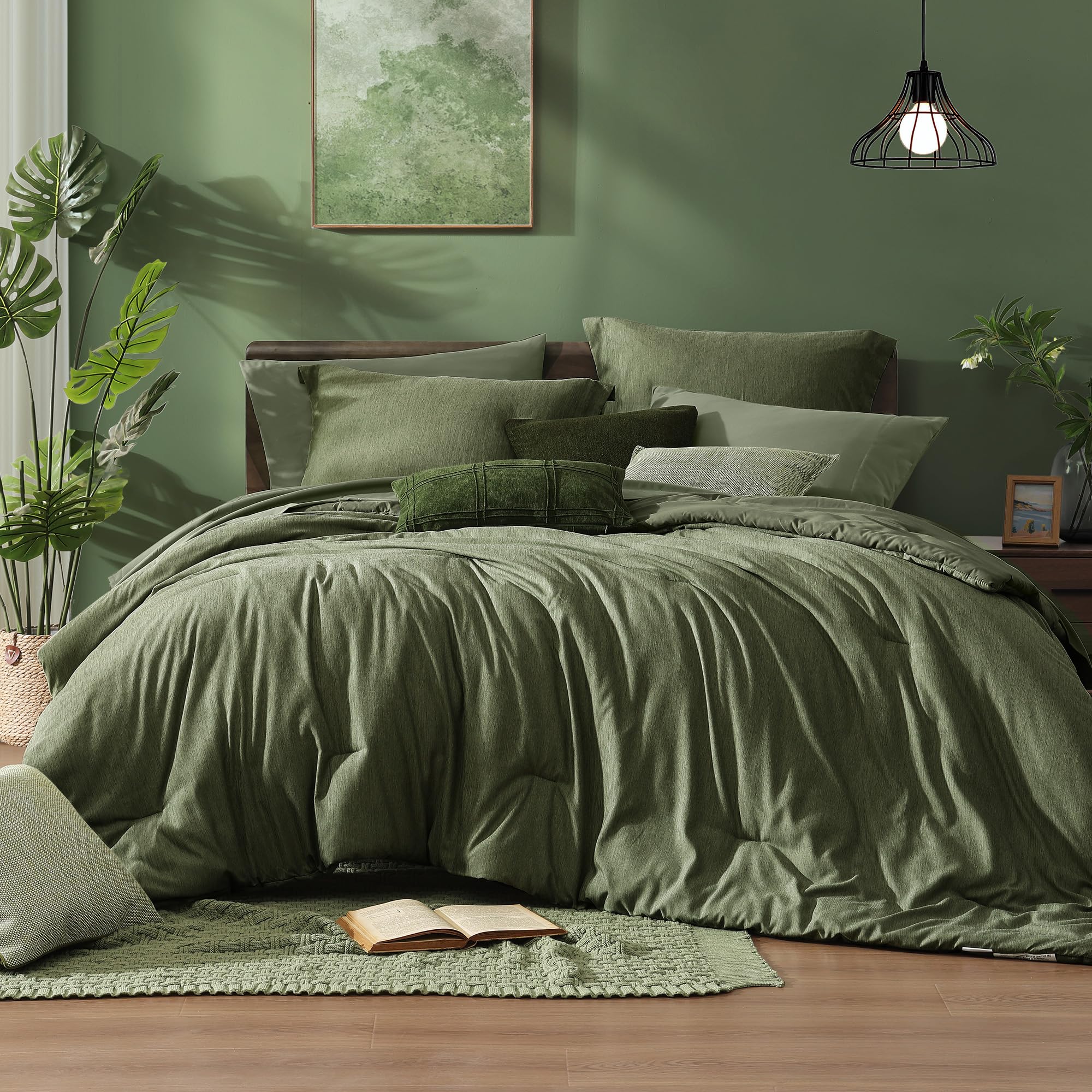 Monbix colcha king-size verde olivo, textura suave para noches más cómodas