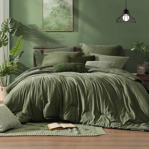 Monbix colcha king-size verde olivo, textura suave para noches más cómodas