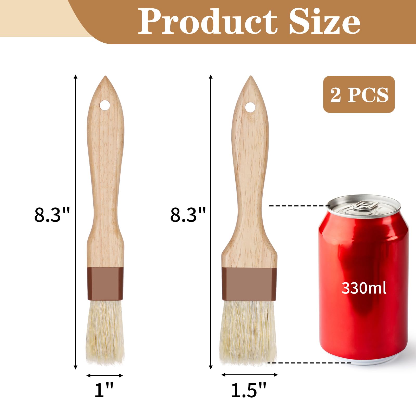 Pincel MOWPOG para repostería con cerdas naturales de 1,5 pulgadas para salsas uniformes.