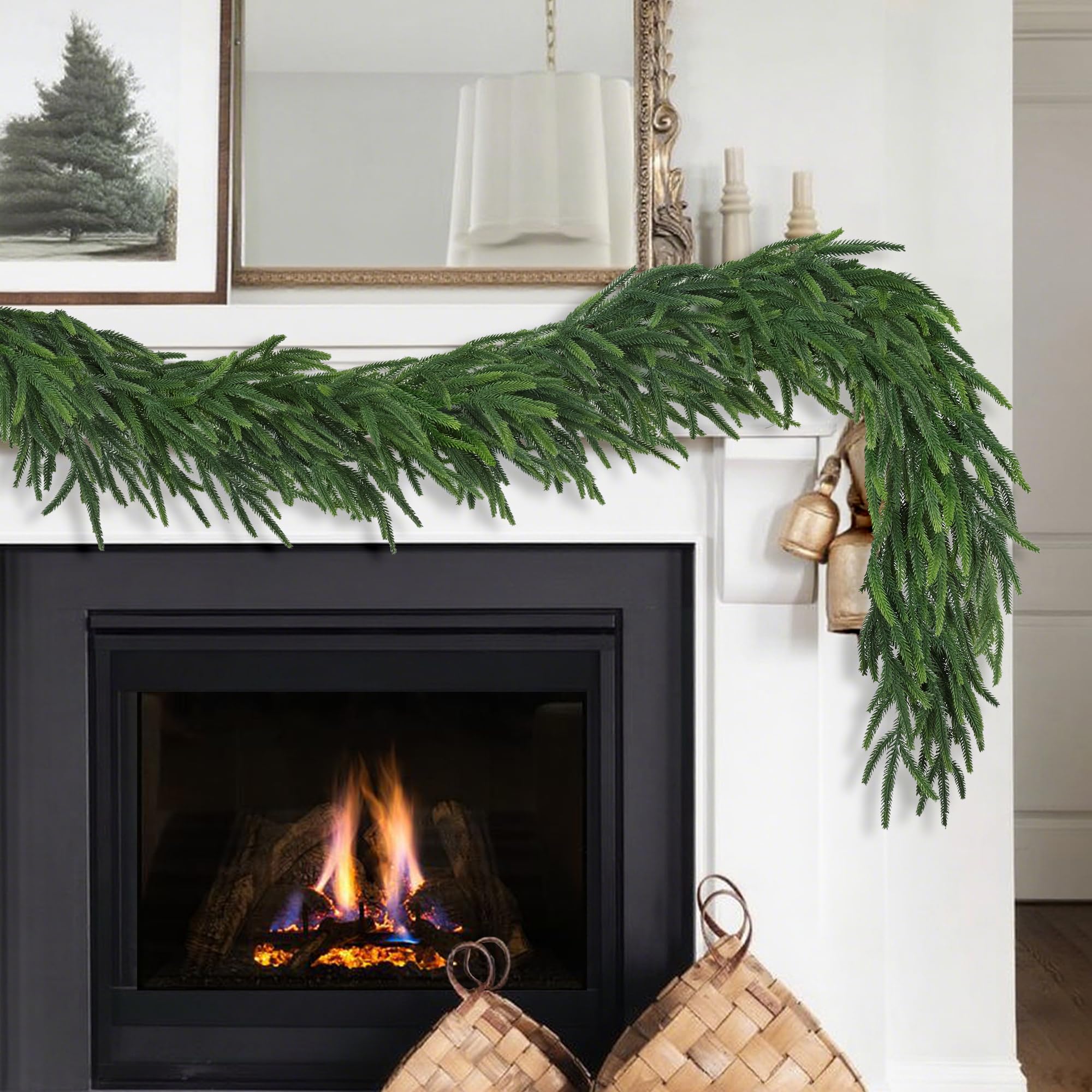 MSMUH guirnalda navidad realista densa 6ft para escaleras seguras