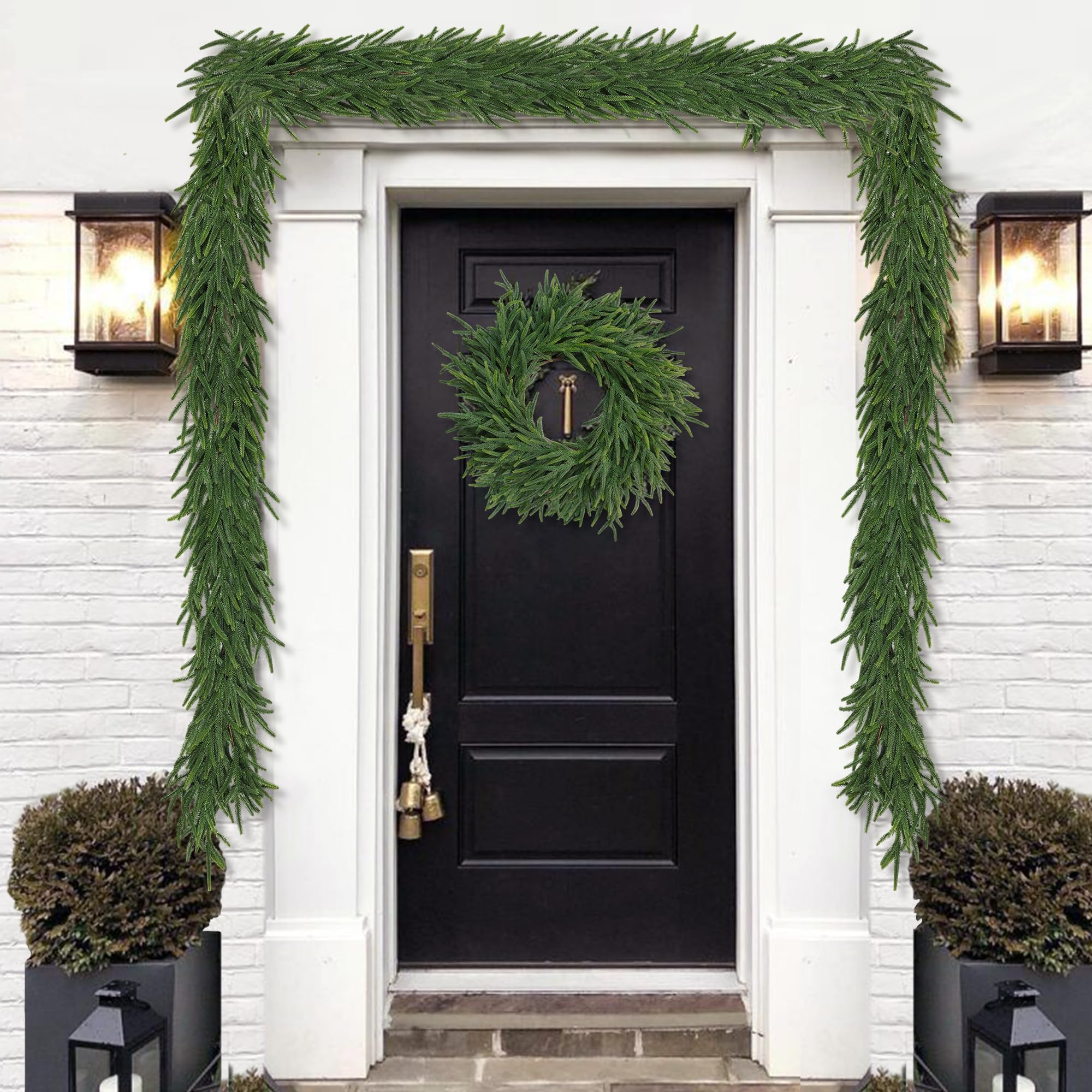 MSMUH guirnalda navidad realista densa 6ft en ventanales brillantes