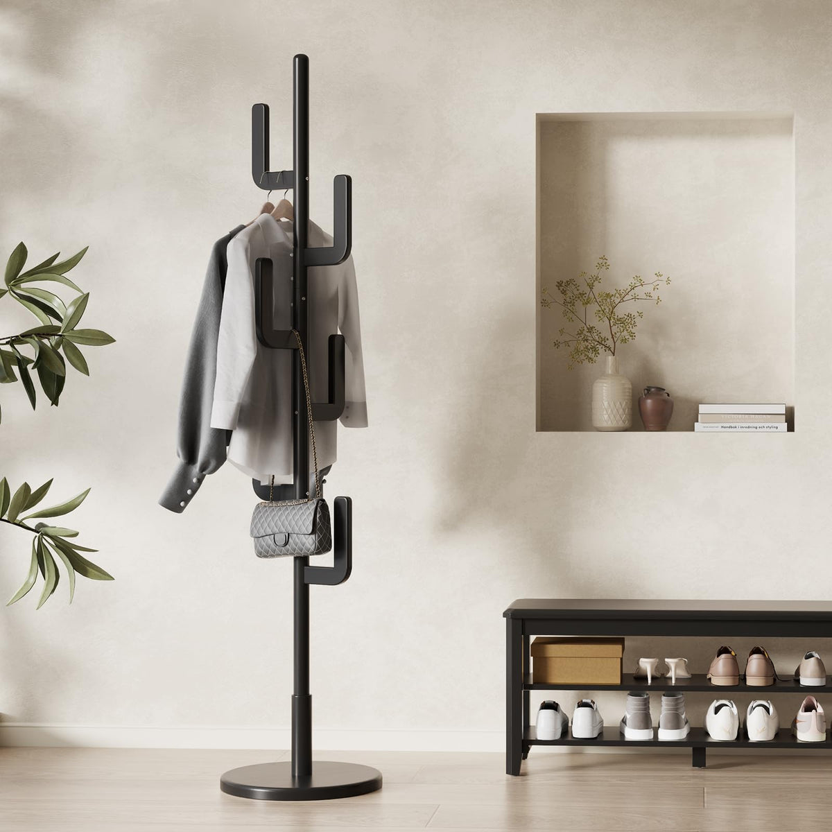 Muwele Perchero Cactus Madera: diseño vertical para ahorrar espacio.