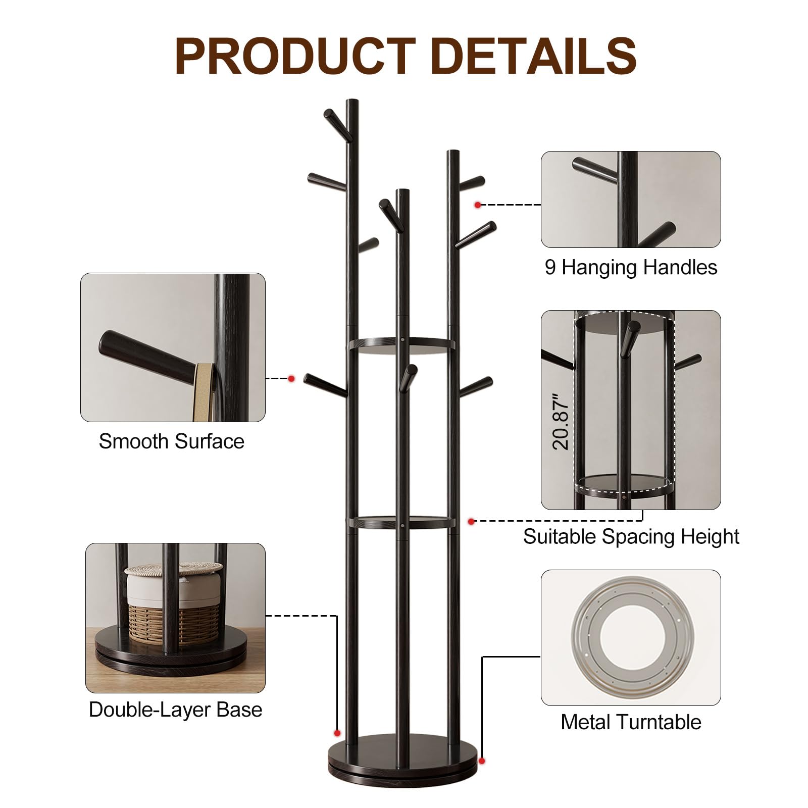 Muwuele perchero con 3 estantes, espacio para sombreros y prendas pequeñas.