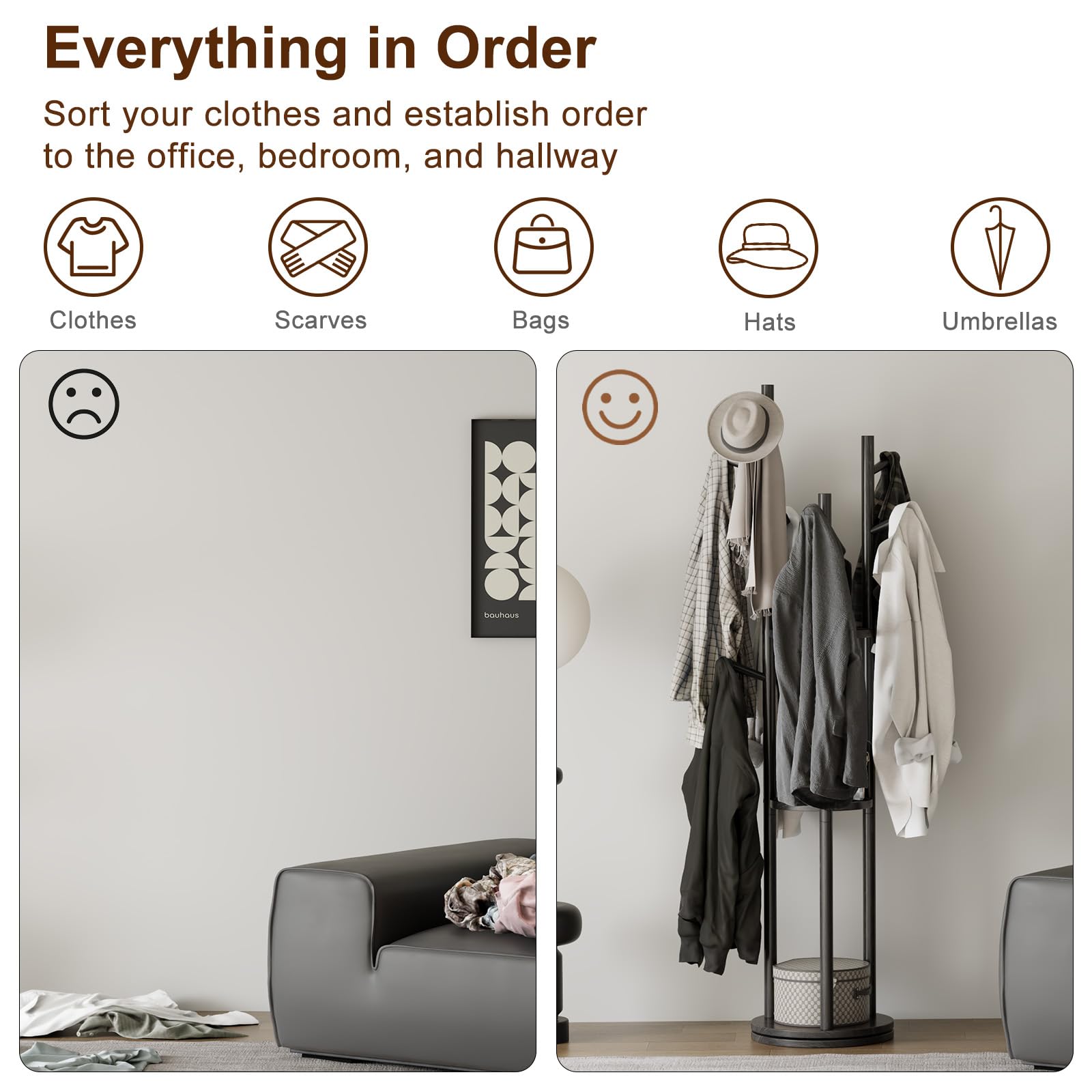 Muwuele perchero con diseño de arco suave y acabado pulido.