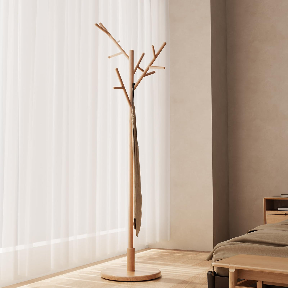 Muwuele perchero con madera natural y 12 ganchos para ordenar prendas