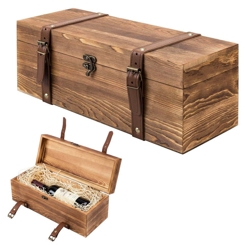MyGift caja-regalo vino madera rústica, ideal para exhibir botellas en mesa de salón.