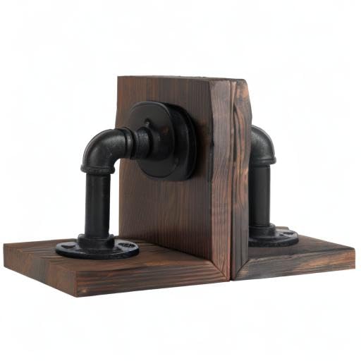 Par de porta-libros con estilo rústico-industrial para estantería.