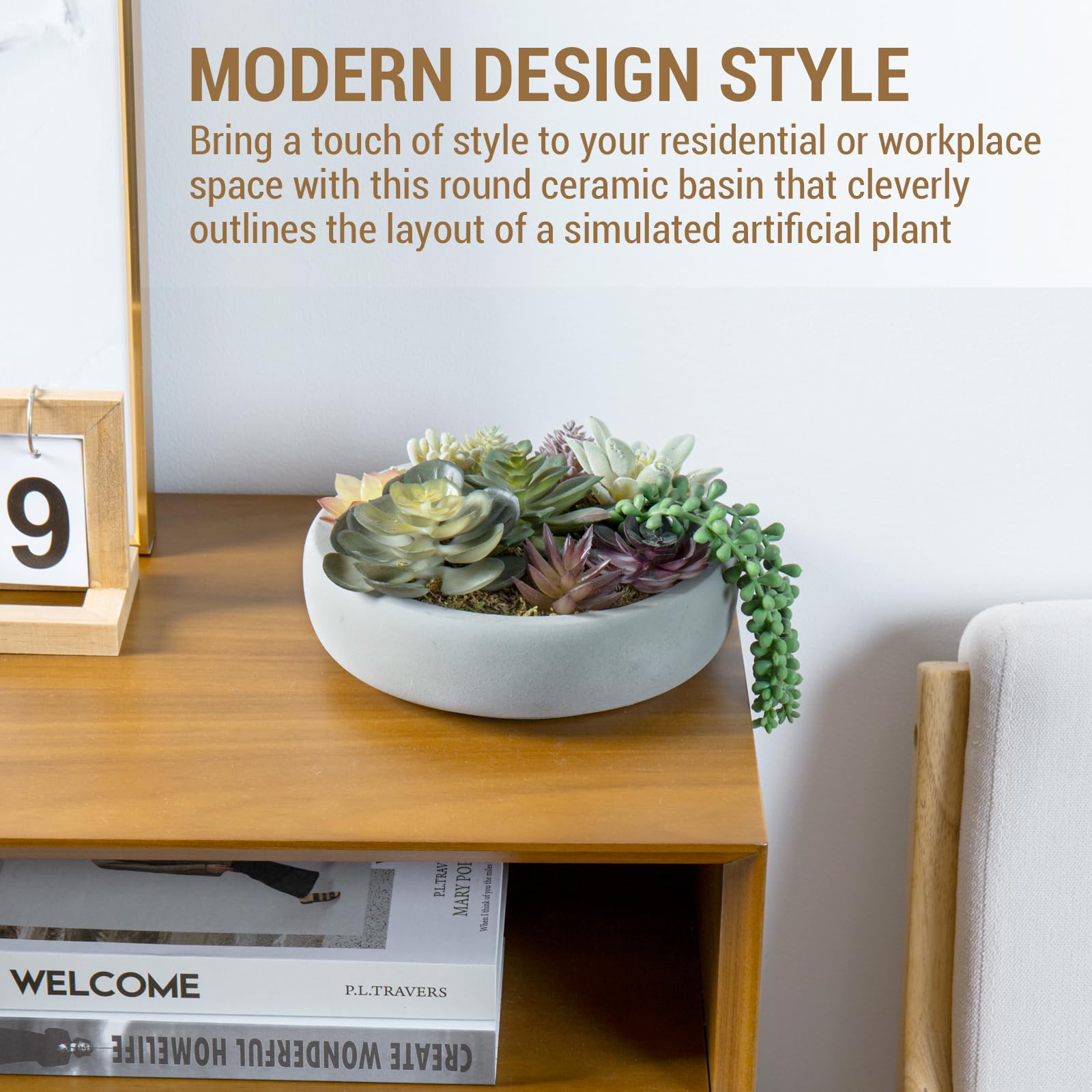 MyGift suculentas-artificiales-mezcla-en-concreto-gris, estilo moderno para espacios.