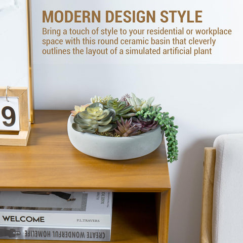 MyGift suculentas-artificiales-mezcla-en-concreto-gris, estilo moderno para espacios.