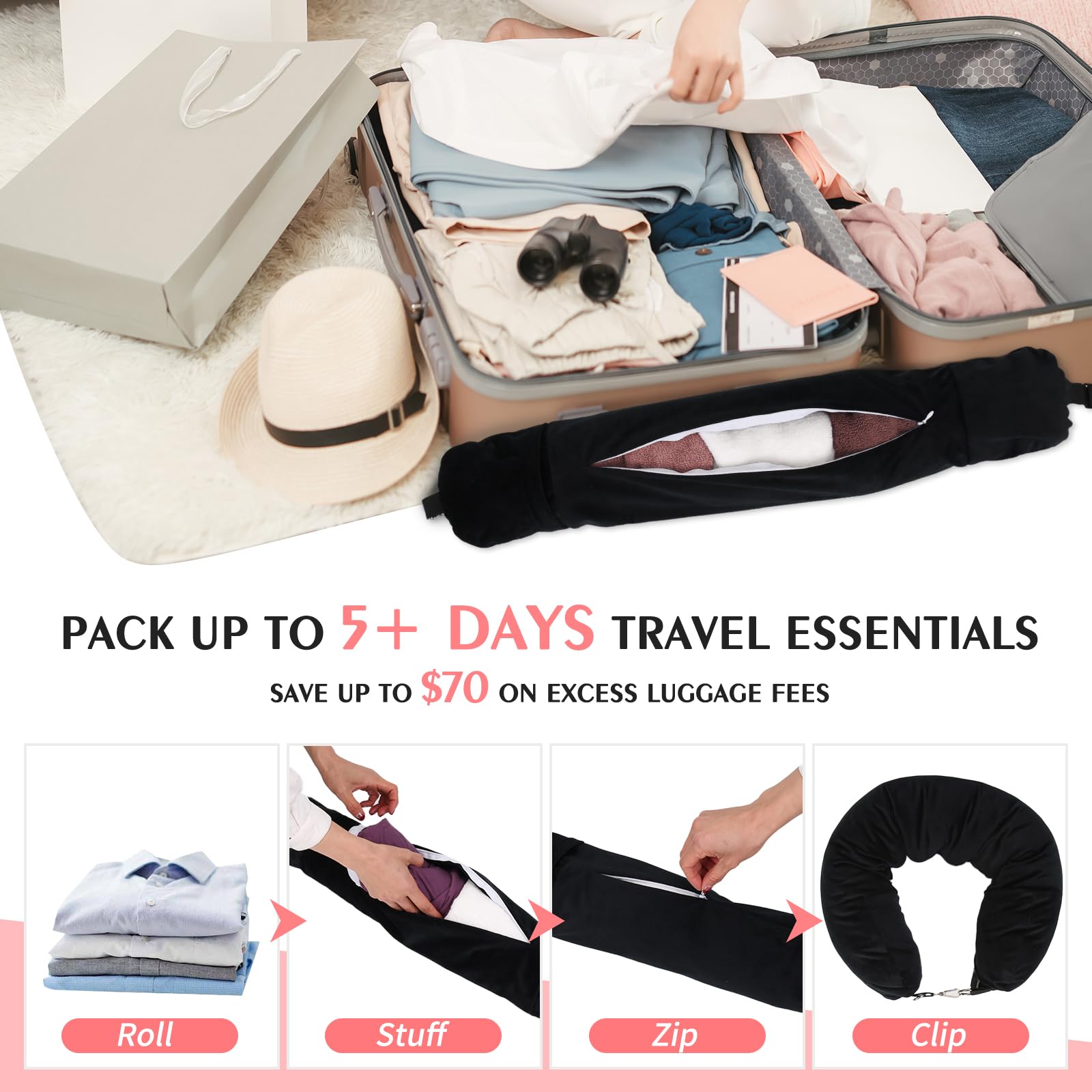 Almohada NK HealthCare rellena con ropa para optimizar espacio en equipaje