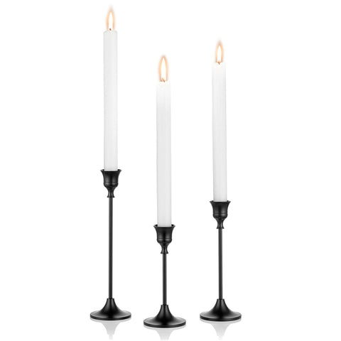 Nuptio candelabros negros de 3 piezas para velas cónicas, elegante centro de mesa.