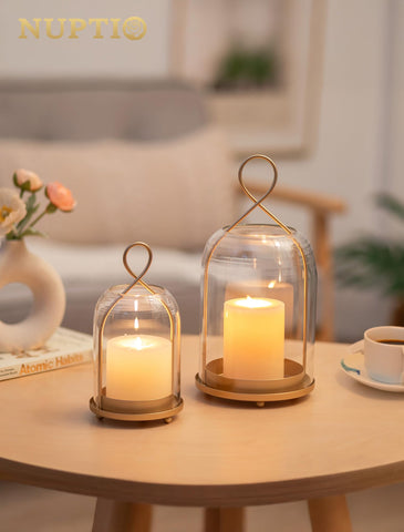 NUPTIO portavelas dorado base plana estable sobre superficies