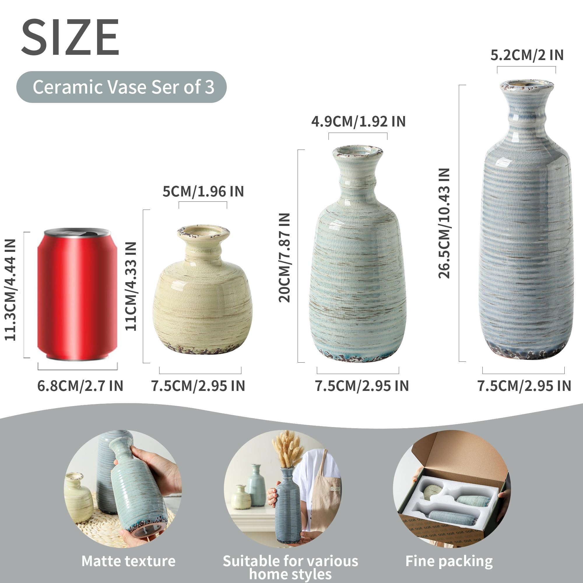 ooit jarron ceramico conjunto 3 detalle textura, añade calidez artesanal