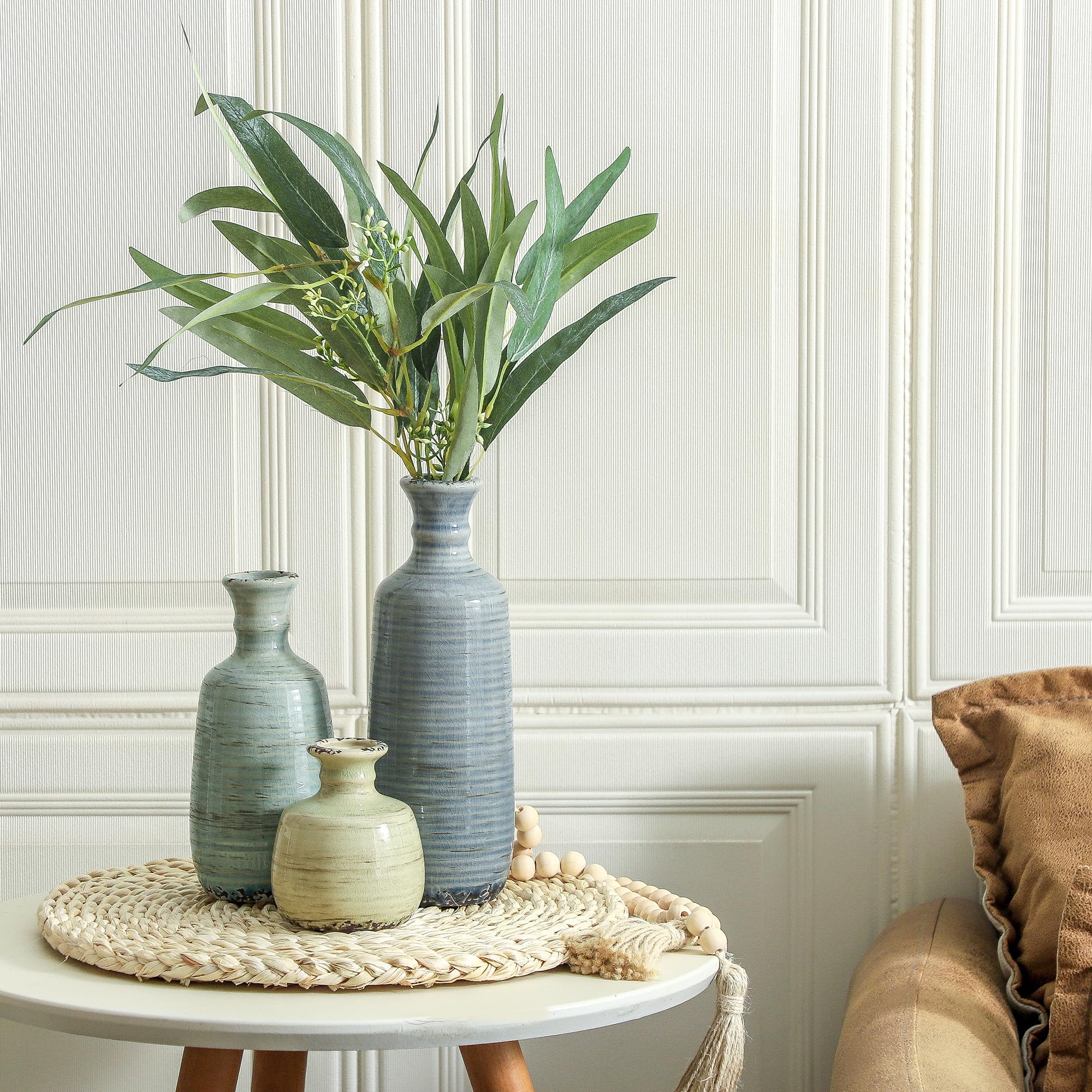 ooit jarron ceramico conjunto 3 para ramas, soporte estable para plantas artificiales