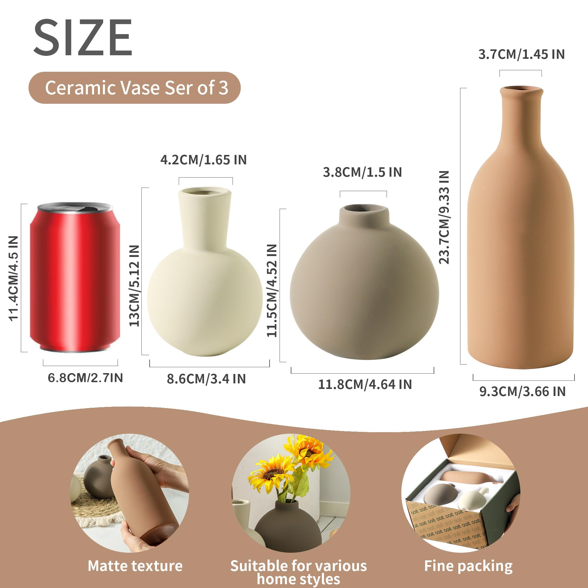 OOIT jarrones cerámicos neutros, detalle terracota, acabado elegante