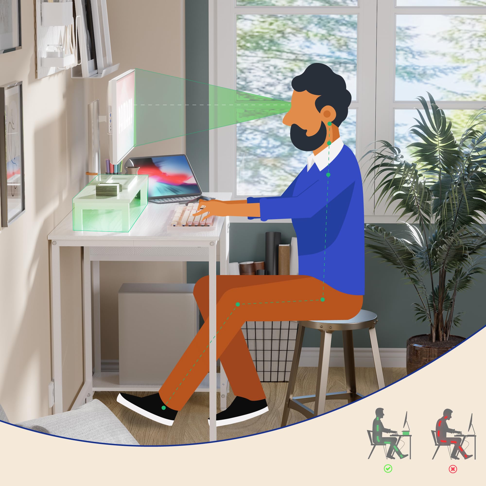 Pamray escritorio blanco acabado liso, ideal para estudio y trabajo.