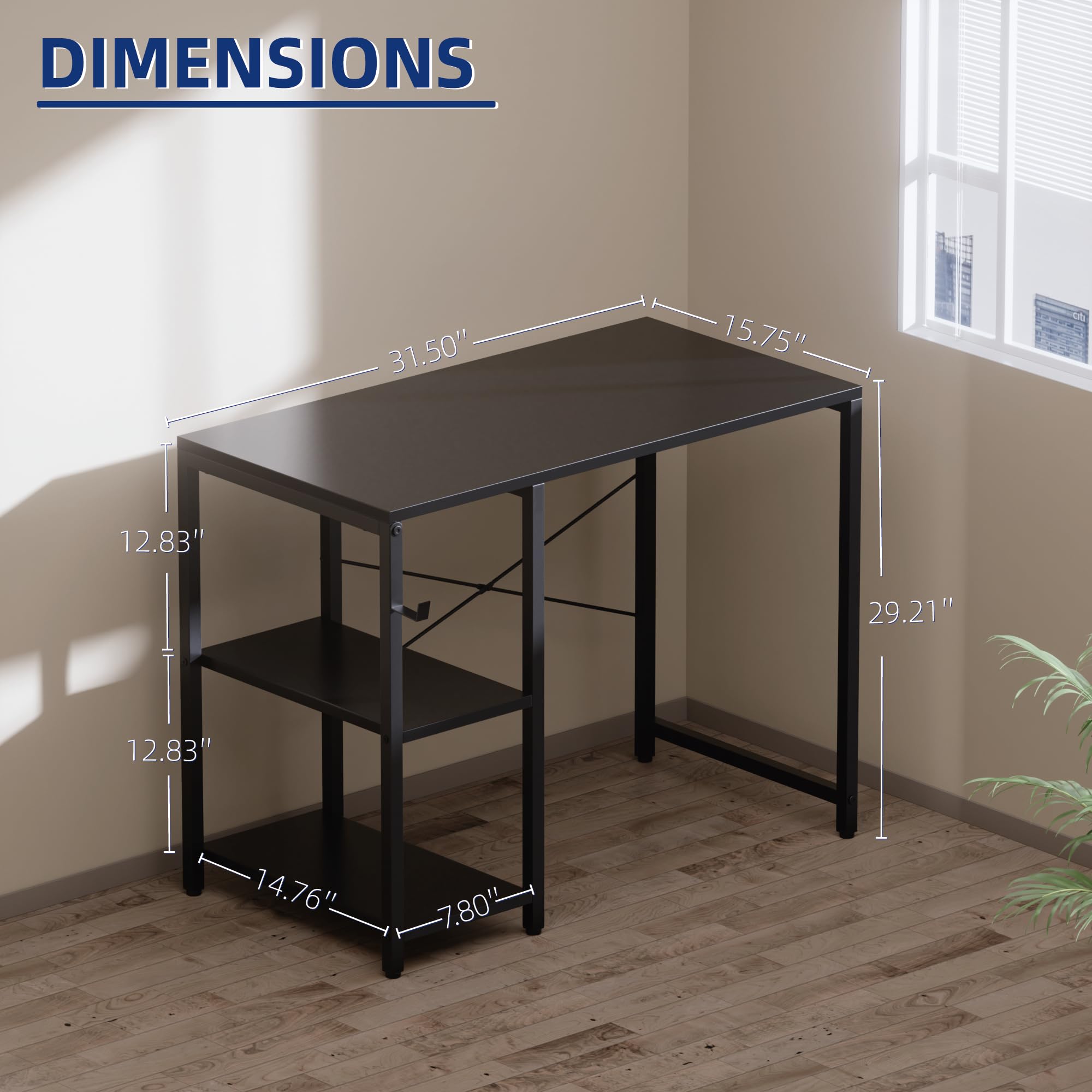 Pamray escritorio compacto con estantes ajustables en blanco, adaptándose a tus necesidades de estudio.