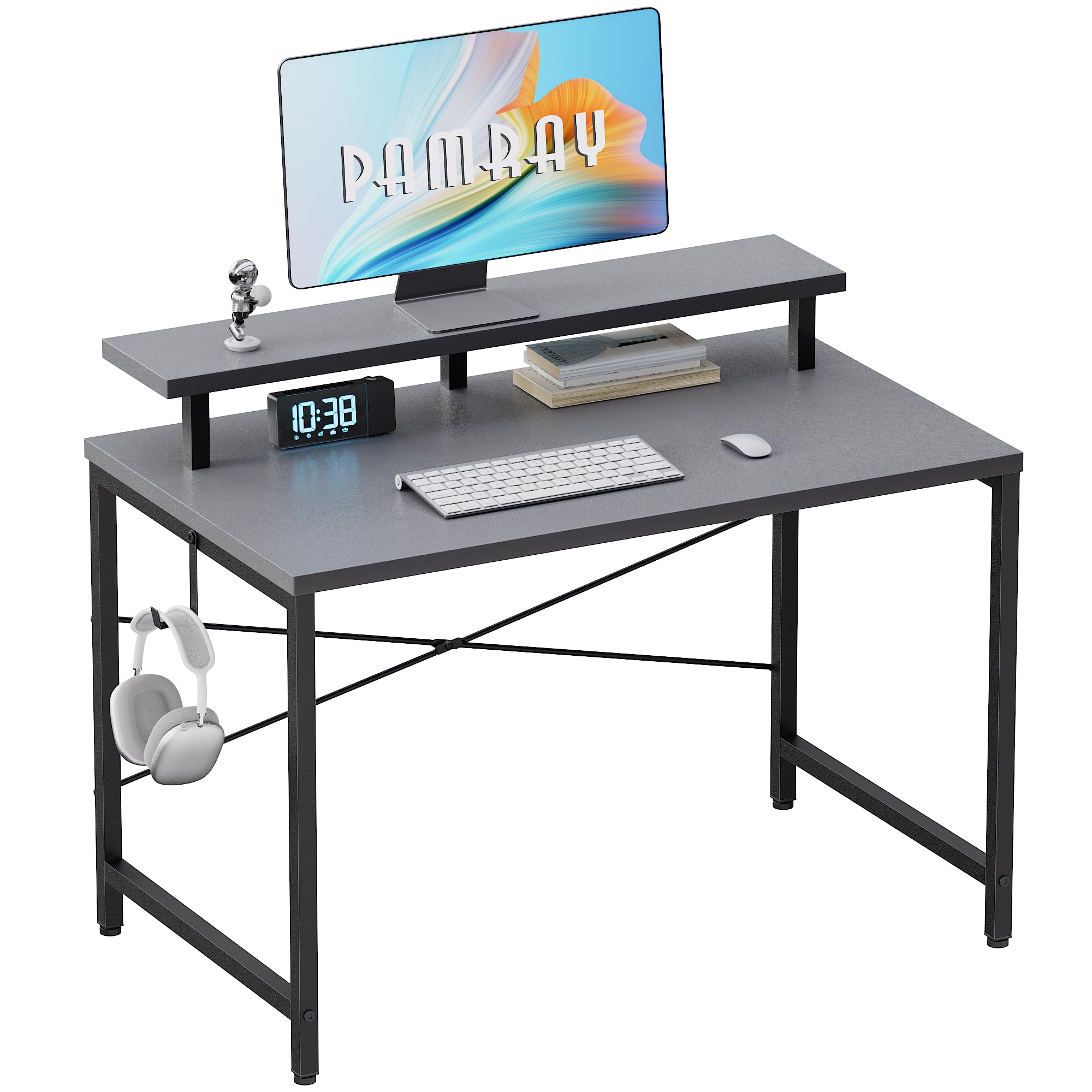 Pamray Escritorio pequeño 32 pulgadas con monitor para mejorar la ergonomía y la organización.