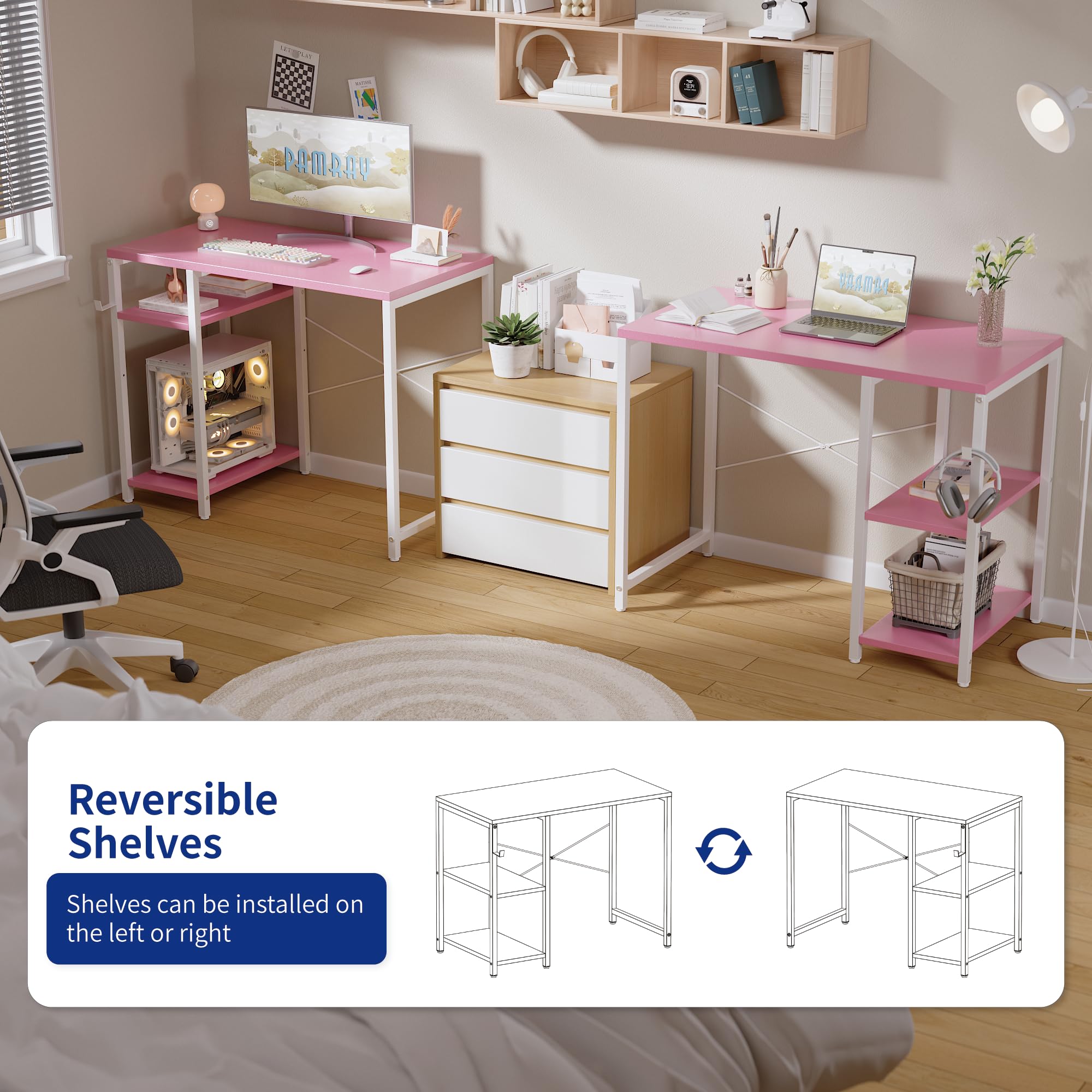 Pamray escritorio rosa con múltiples colores para combinar decoración.