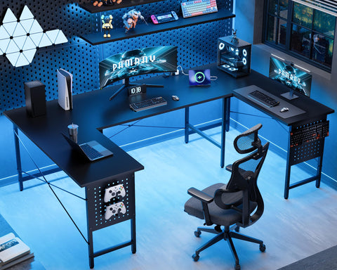 Pamray escritorio U de tres superficies para trabajar, jugar y escribir con organización.