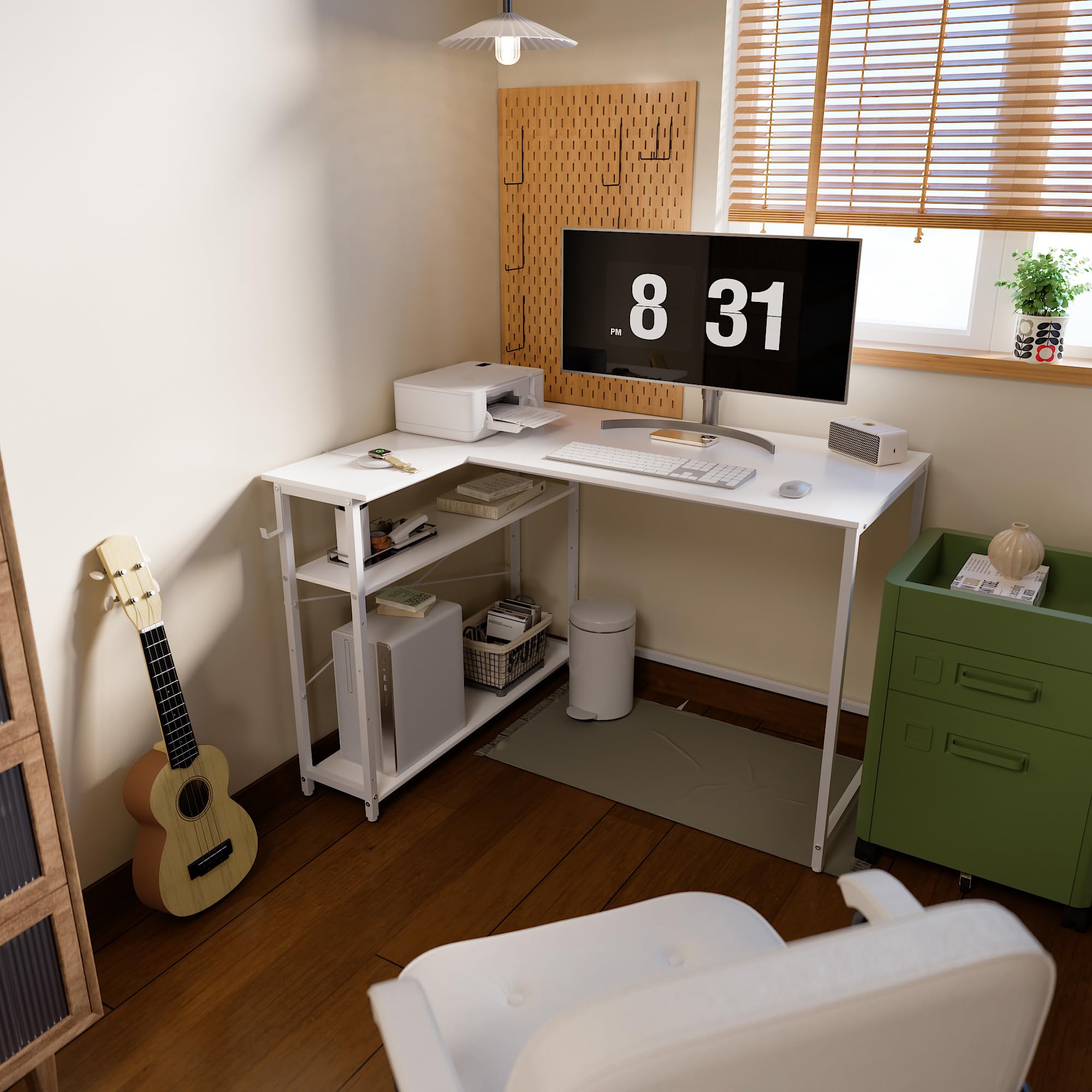 Pamray estanterías laterales reversibles en blanco para esquinas pequeñas.