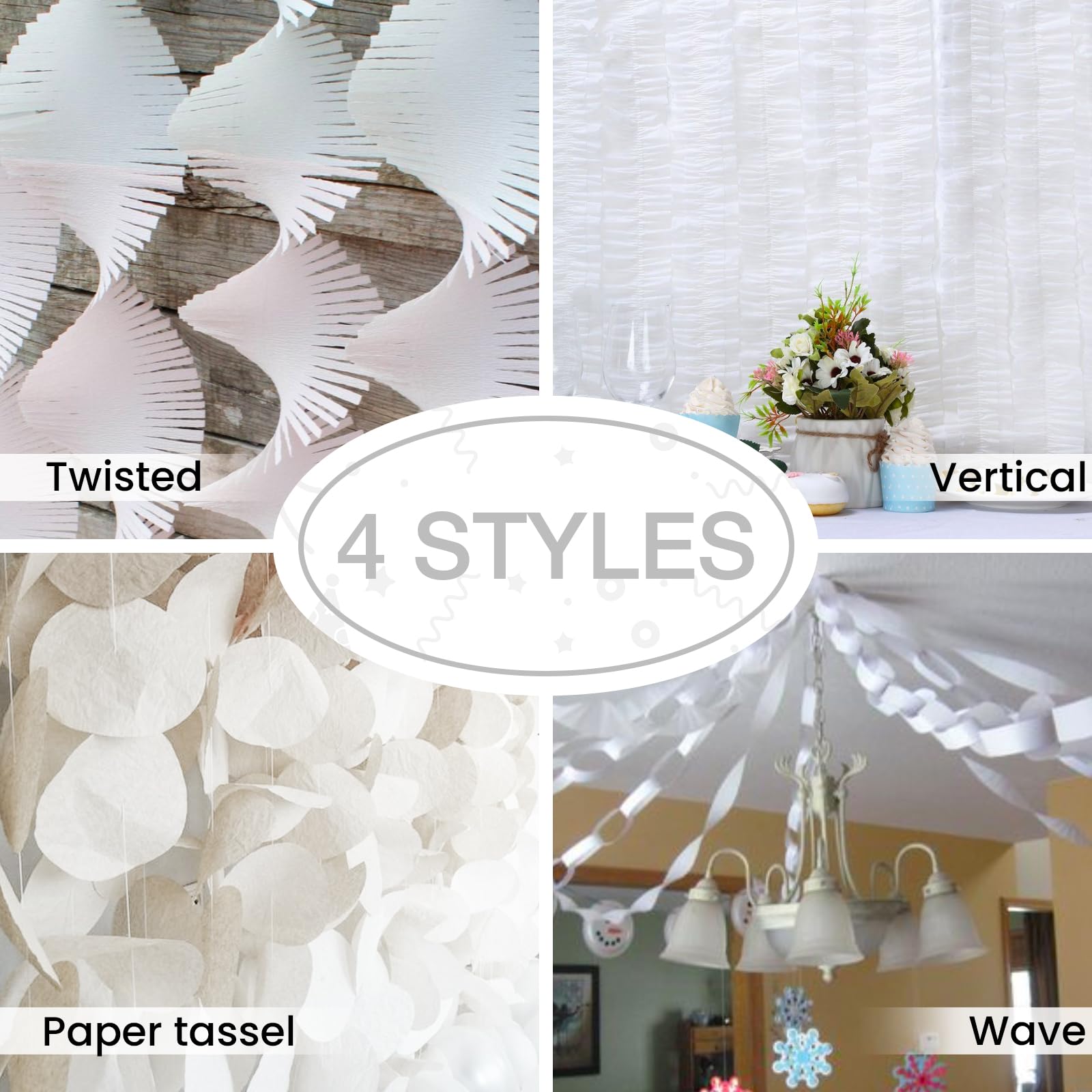 PartyWoo papel crepé blanco espiral, decoración versátil para eventos