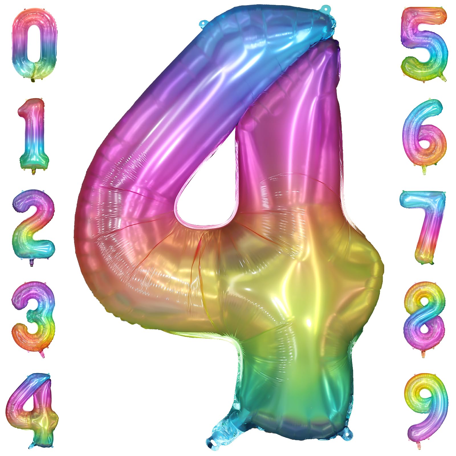 PatiCool globo número 4 arcoíris de 40 pulgadas para fiesta.