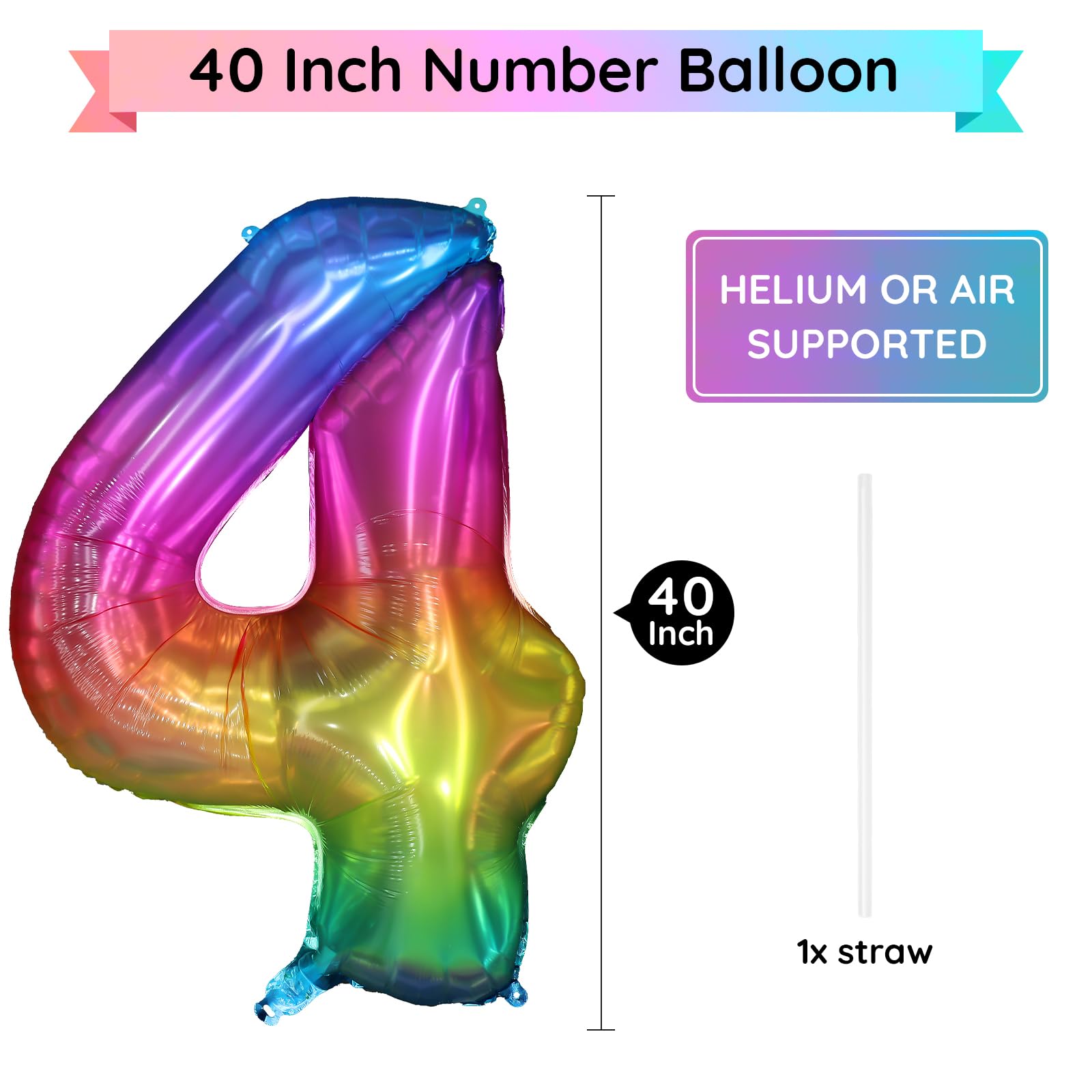 PatiCool globo número 4 arcoíris, material aluminio resistente para celebraciones.