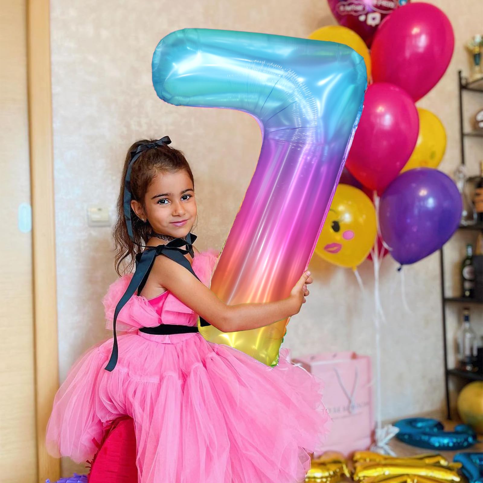 PatiCool globo número 7 arcoíris colgado en pared, decoración duradera