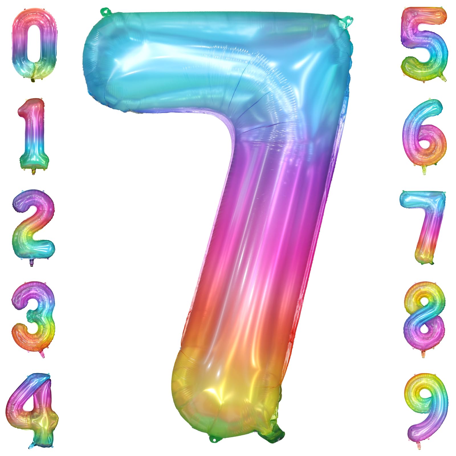 PatiCool globo número 7 arcoíris frente, ideal para sesión de fiesta