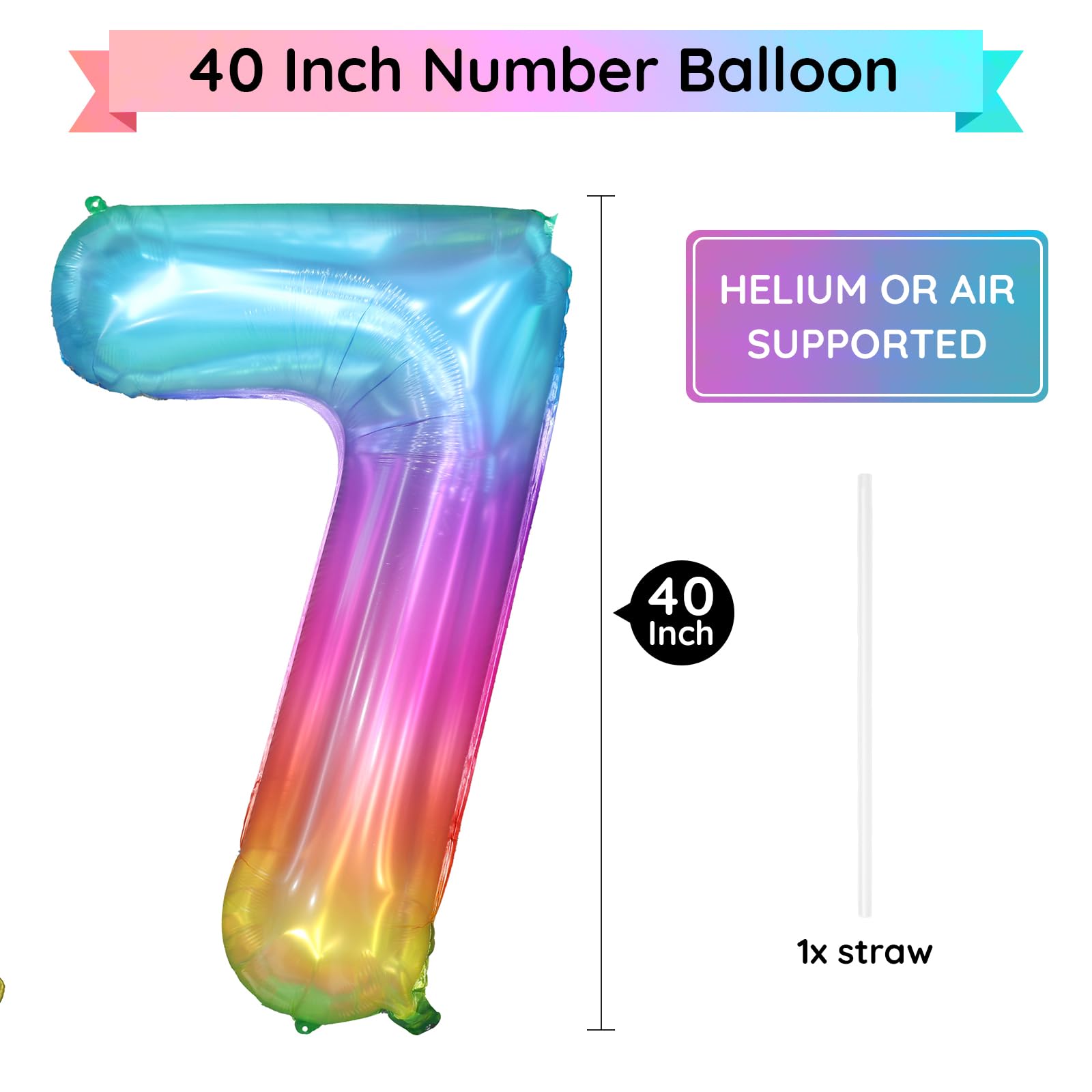PatiCool globo número 7 arcoíris lateral, añade brillo a la decoración