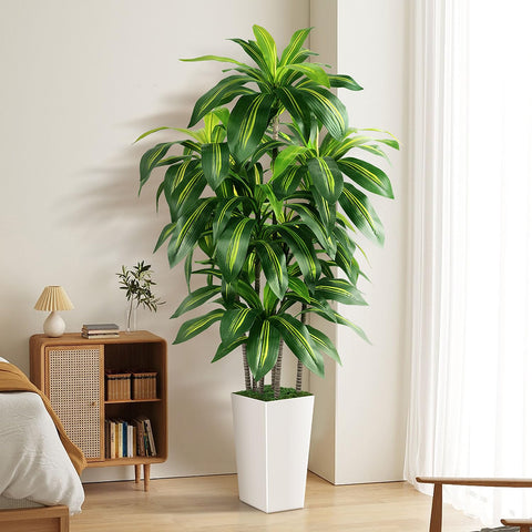 PUUKU arbol artificial-dracaena de 5 pies en maceta blanca, aspecto realista para sala.