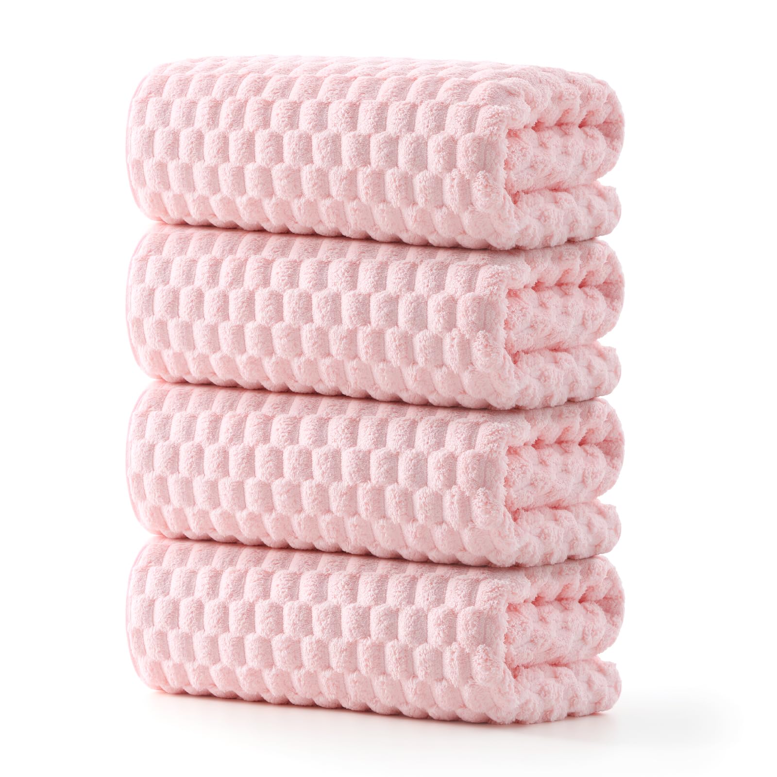 Toallas REDKISS de microfibra rosa, conjunto de 4 piezas, suave y absorbente.