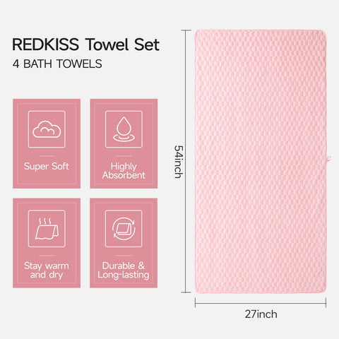 Toallas REDKISS rosa extra grandes 27x55, envolventes y cálidas para baño.