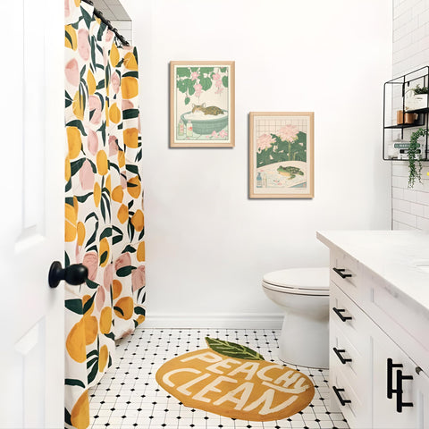 Riveda imagen de baño con naturaleza abstracta y animales.