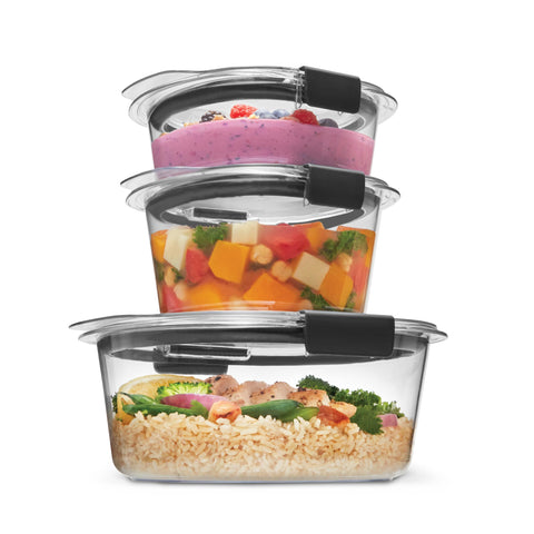 Rubbermaid Brilliance con cierre doble para evitar derrames y conservar frescura.