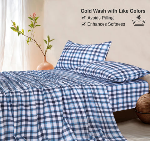 Conjunto de 4 piezas: sábana plana, sábana ajustable y dos fundas.